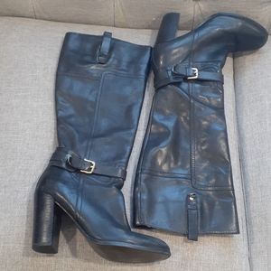 Audrey brooks  black long leather heel boots sz 8M